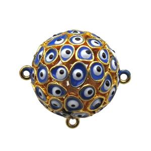 blue enameling copper round connector with evail eye, gold plated, approx 20mm dia