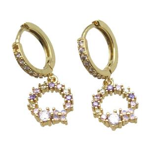 copper Hoop Earrings paved zircon, christmas wreath, gold plated, approx 11mm, 14mm dia