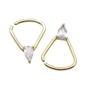 copper Hoop Earrings paved zircon, triangle, gold plated, approx 11-15mm