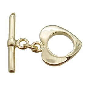 copper toggle clasp, heart, gold plated, approx 12mm, 18mm length