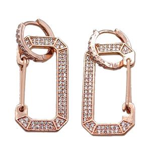 copper hoop Earrings pave zircon, rose gold, approx 15-30mm, 12mm dia
