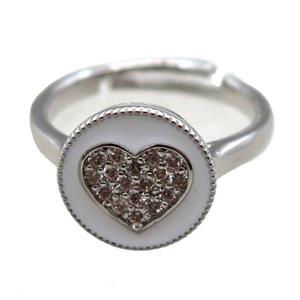 copper Ring pave zircon, enameling, heart, platinum plated, approx 12mm, 20mm dia