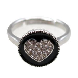 copper Ring pave zircon, enameling, adjustable, platinum plated, approx 12mm, 20mm dia