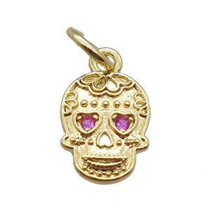 copper skull pendant paved zircon, gold plated, approx 8-10mm