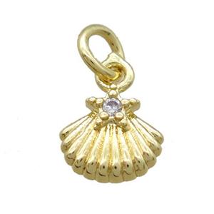 copper pendant paved zircon, conch, gold plated, approx 8-10mm