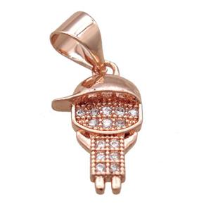 copper kid pendant paved zircon, rose gold, approx 10-13mm