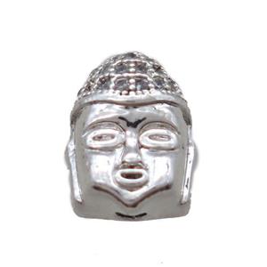 copper buddha beads pave zircon, platinum plated, approx 8-10mm