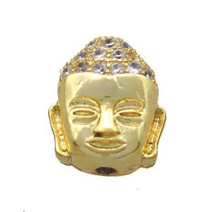 copper buddha beads pave zircon, gold plated, approx 8-10mm