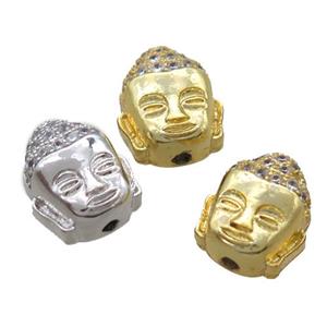 copper buddha beads pave zircon, mixed, approx 8-10mm