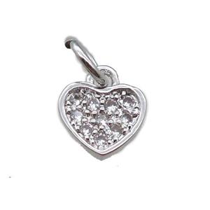 copper heart pendant paved zircon, platinum plated, approx 7mm