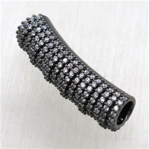 copper tube beads paved zircon, black plated, approx 9-33mm, 5mm hole