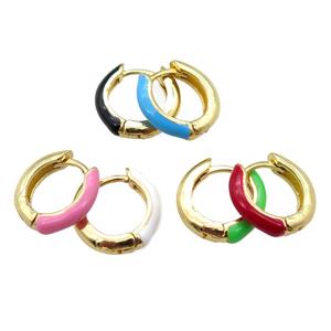 copper hoop earring with Enameling, mixed, gold plated, approx 14mm dia