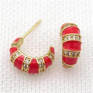 copper stud Earrings with red Enameling, gold plated, approx 12-15mm