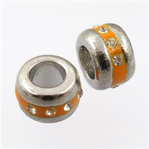 copper rondelle beads pave zircon, platinum plated, orange, approx 14mm, 8mm hole