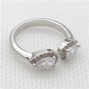 copper Rings pave zircon, platinum plated, approx 4-6mm, 17mm dia