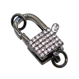 copper lock clasp pave zircon, black plated, approx 12-16mm