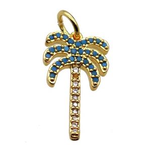 copper coconut tree pendant pave zircon, gold plated, approx 10x19mm