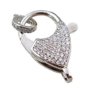 copper Carabiner Clasp paved zircon, platinum plated, approx 18-22mm