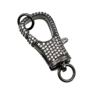 copper Carabiner Clasp paved zircon, black plated, approx 14-25mm