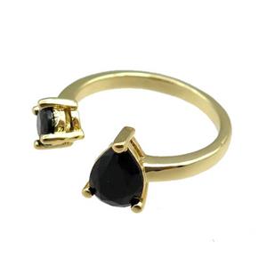 copper Rings paved zircon, adjustable, gold plated, approx 5mm, 6x8mm, 20mm dia
