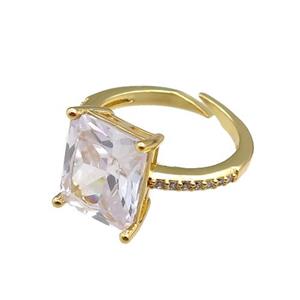 copper Rings paved zircon, adjustable, gold plated, approx 10-12mm, 20mm dia