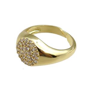 copper Rings paved zircon, adjustable, gold plated, approx 11mm, 20mm dia