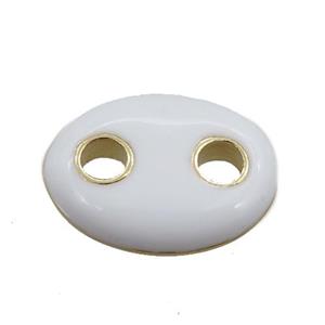 copper oval connector, white enameled, gold plated, approx 10-14mm