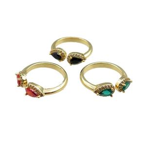 copper Rings pave zircon, mixed, adjustable, gold plated, approx 6-9mm, 20mm dia