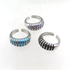 copper Rings pave zircon, mixed, adjustable, platinum plated, approx 9.5mm, 20mm dia