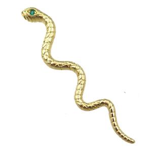 copper snake pendant pave zircon, gold plated, approx 70mm