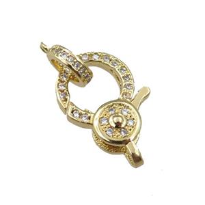 copper lobster clasp pave zircon, gold plated, approx 12-20mm, 7mm dia