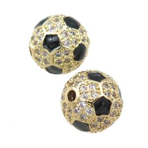 copper football beads pave zircon, round, gold plated, approx 12mm dia