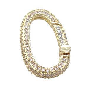 copper Carabiner Clasp pave zircon, gold plated, approx 15-25mm