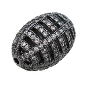 copper barrel beads pave zircon, hollow, black plated, approx 18-25mm