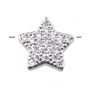 copper star beads pave zircon, platinum plated, approx 14mm