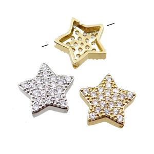 copper star beads pave zircon, mixed, approx 14mm