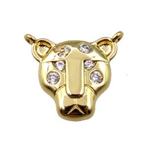 copper tiger pendant pave zircon with 2loops, gold plated, approx 13-15mm