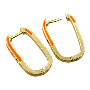 copper Latchback Earrings with orange enameled, gold plated, approx 14-25mm