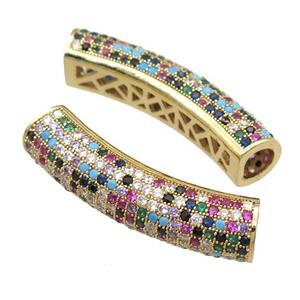 copper tube beads pave zircon, gold plated, approx 10-38mm