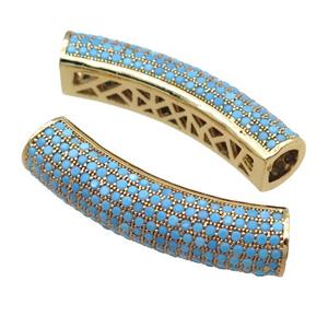 copper tube beads pave zircon, gold plated, approx 10-38mm