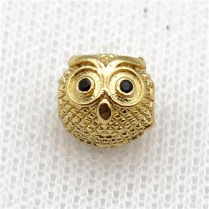 copper owl charm beads, gold plated, approx 10mm