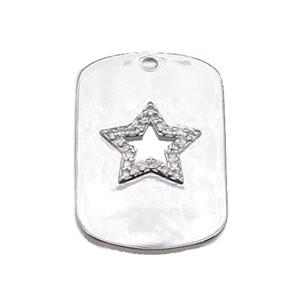 copper rectangle pendant pave zircon with star, platinum plated, approx 17-26mm