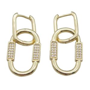 copper Latchback Earrings pave zircon, gold plated, approx 14-22mm, 12-16mm