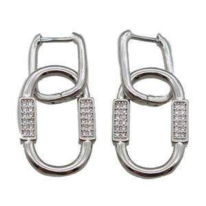 copper Latchback Earrings pave zircon, platinum plated, approx 14-22mm, 12-16mm
