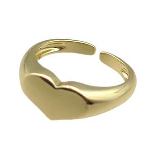 copper Rings, adjustable, heart, gold plated, approx 8mm, 18mm dia