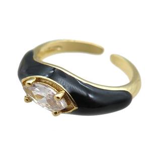 black Enameling Copper Ring pave zircon, adjustable, gold plated, approx 8mm, 18mm dia