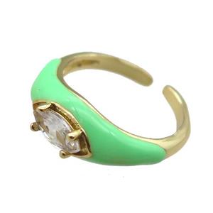 green Enameling Copper Ring pave zircon, adjustable, gold plated, approx 8mm, 18mm dia