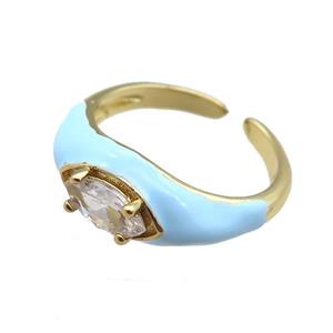 blue Enameling Copper Ring pave zircon, adjustable, gold plated, approx 8mm, 18mm dia