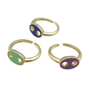 mix copper rings with enameled, adjustable, gold plated, approx 9-13mm, 18mm dia