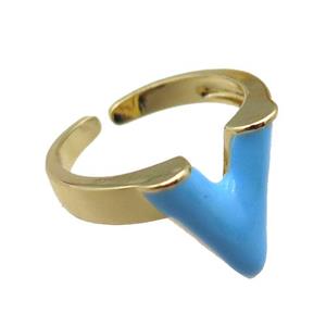 copper rings with blue enameled, adjustable, gold plated, approx 15mm, 18mm dia